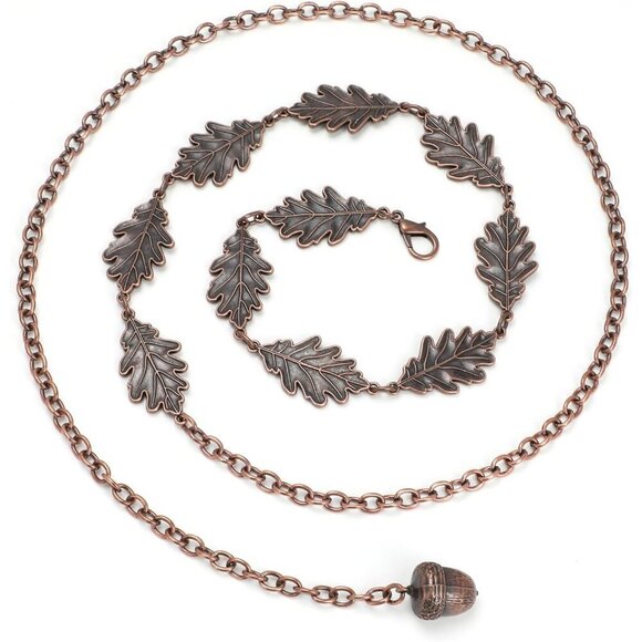Oak Leaf Acorn Belt Metal Chain Cottagecore Fantasy Renaissance Accessories